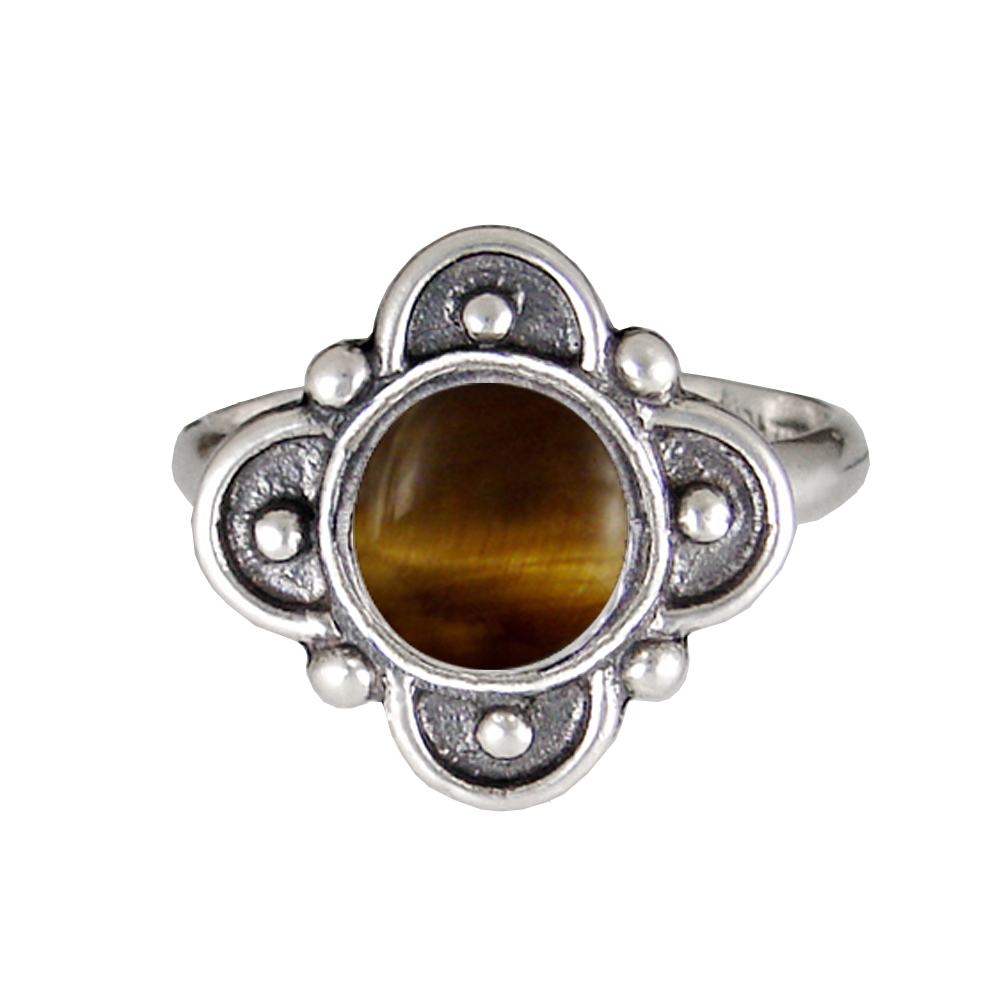 Sterling Silver Gemstone Ring With Tiger Eye Size 9